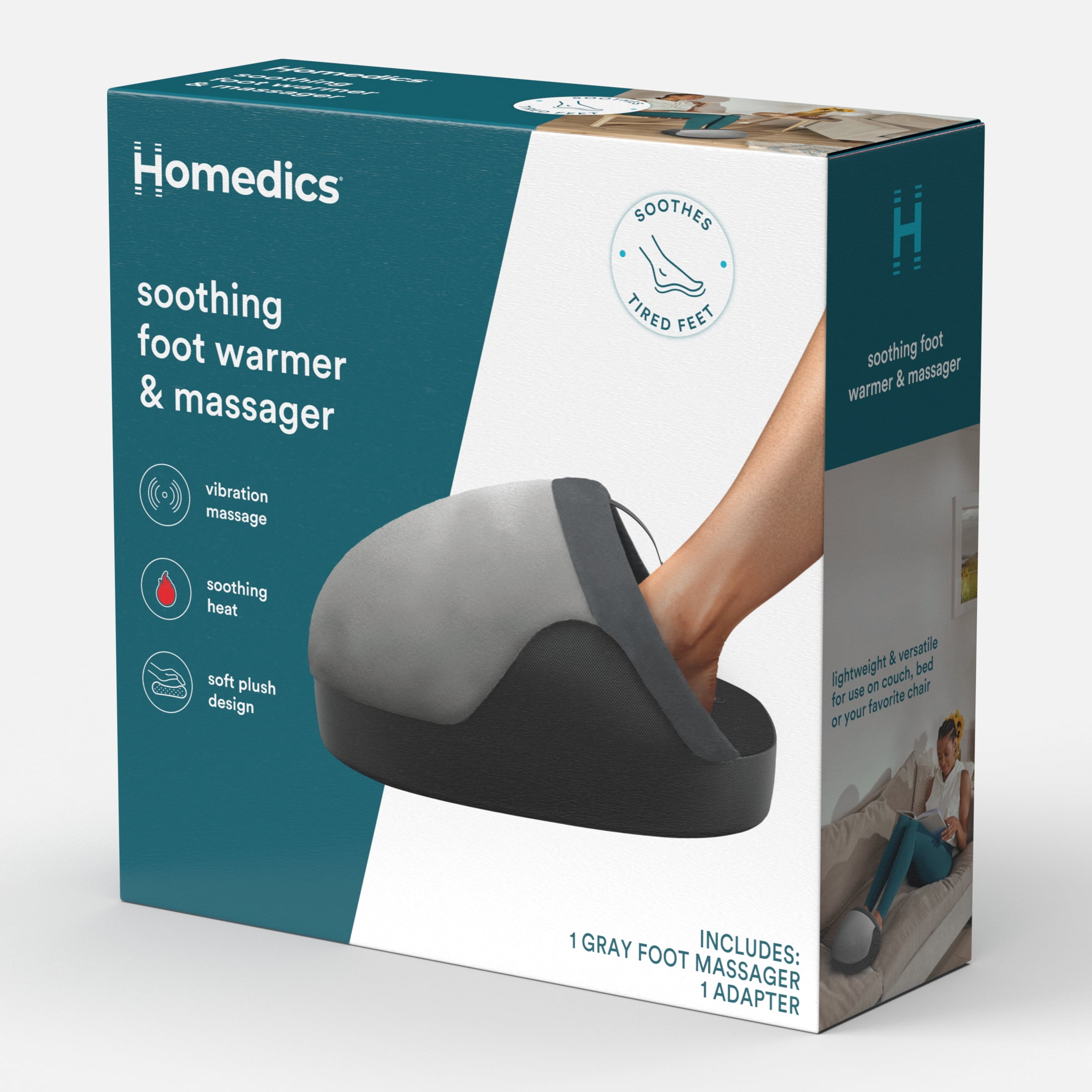 Homedics Soothing Foot Warmer and Massager, with Heat, Grey