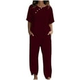 thumbnail image 1 of Yuyuzo Womens Lounge Sets Crew Neck Button Tops Baggy Pants with Pockets 2 Piece Summer Matching Sets, 1 of 4