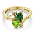 thumbnail image 3 of Gem Stone King 18K Yellow Gold Plated Silver Green Nano Emerald Green Peridot and White Diamond Ring for Women (1.50 Cttw, Heart Shape 6MM, Gemstone May Birthstone, Size 5), 3 of 6