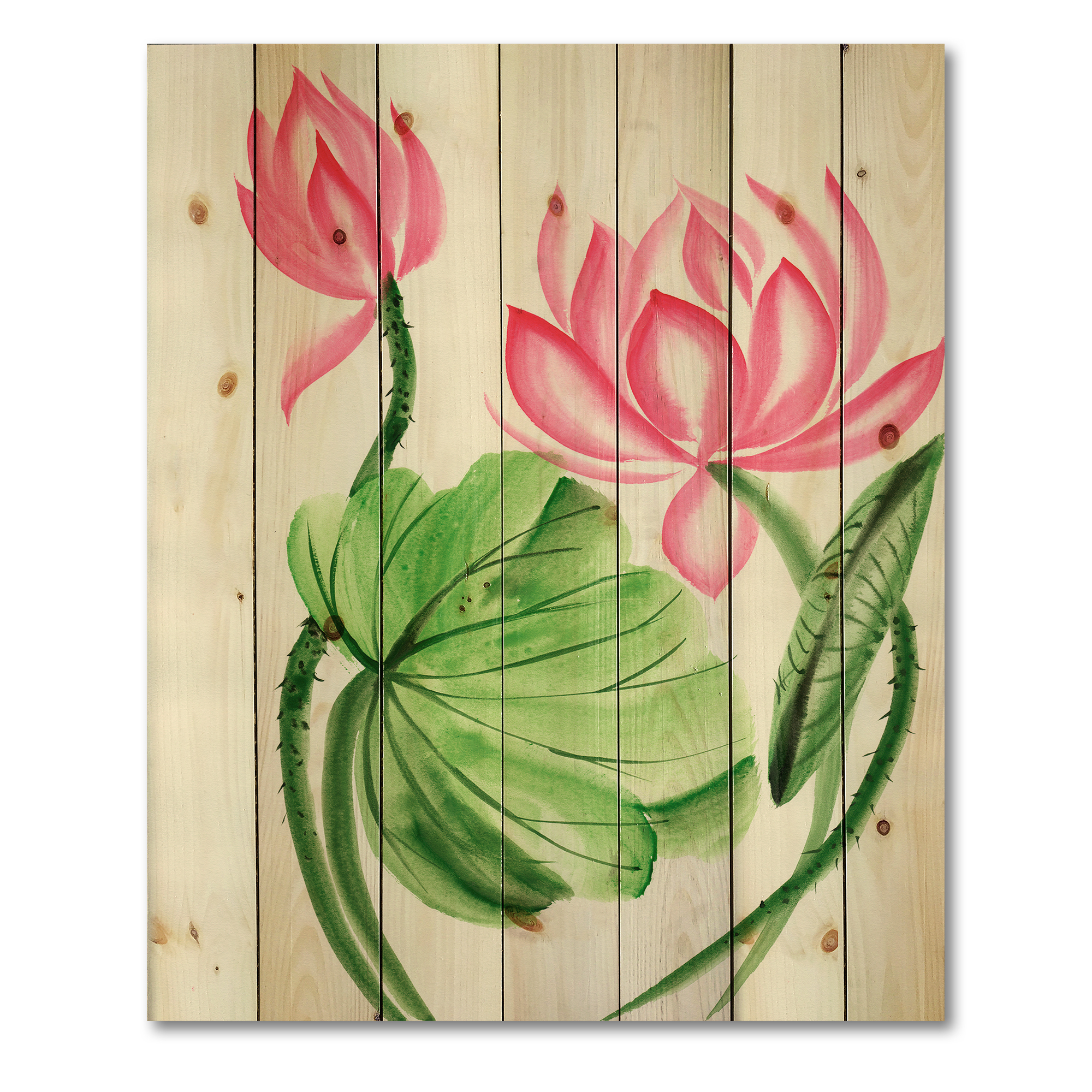 Designart 'The Dragonfly and Lotus II' Traditional Print on Natural Pine Wood
