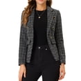 thumbnail image 1 of Chaqueta de mujer elegante a cuadros de Manga larga con solapa frontal abierta de tweed Negro M, 1 of 5