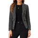 thumbnail image 1 of Chaqueta de mujer elegante a cuadros de Manga larga con solapa frontal abierta de tweed Negro M, 1 of 5