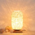 thumbnail image 4 of Lámpara de noche moderna en bambú y ratán lámpara de mesa base de madera decoración personalizada moderna creativa, lámpara LED regulable, lámpara de noche de salón, beige, 4 of 5