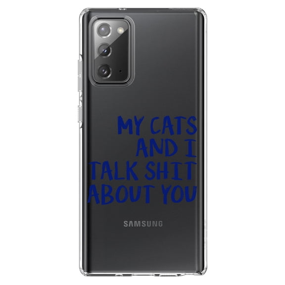 DistinctInk Clear Shockproof Hybrid Case for Samsung Galaxy Note 20 (6.7" Screen) - TPU Bumper Acrylic Back Tempered Glass Screen Protector - My Cats And I Talk S**t About You