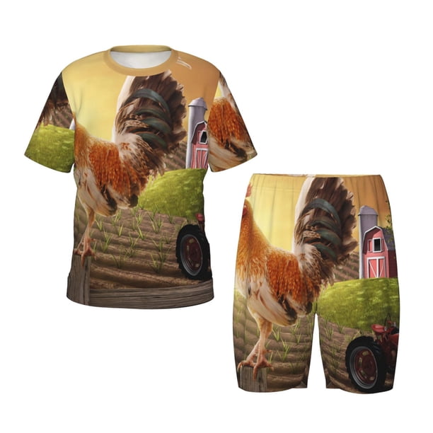 Balery Country Farm Morning Rooster Conjunto de Pijama Infantil de Manga Corta con Estampado – Ropa de Dormir de Algodón Suave-Large