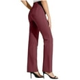 thumbnail image 4 of Olyvenn Women's Yoga Dress Pants Bootcut Work Slacks Stretch Office with Belt Loops 4 Pockets Straight Leg High Waist Office Trousers Wine 12-14, 4 of 8