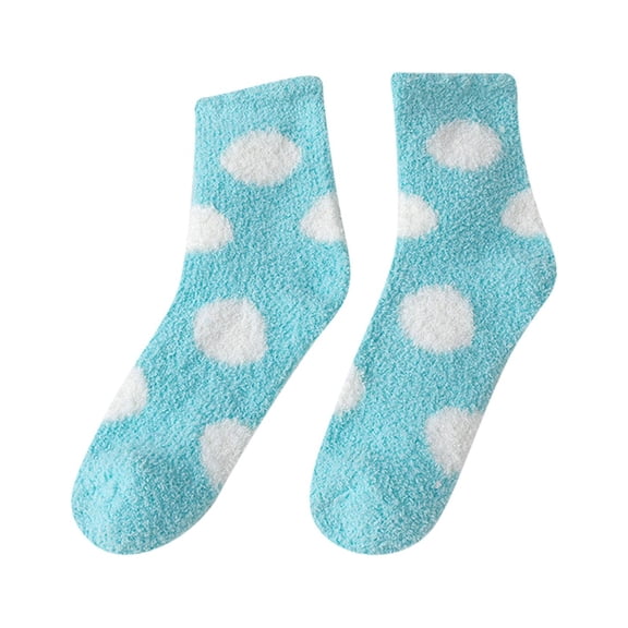 Yanyanz Compression Socks, Women Fuzzy Socks Winter Coral Socks Polka Dot Cute Home Stocking, Socks Blue One Size