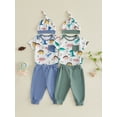 thumbnail image 4 of Argulvti Baby Boy Dinosaur 3-Piece Outfit, Short Sleeve Pocket Romper + Solid Pants + Matching Hat, Summer Set, 4 of 10