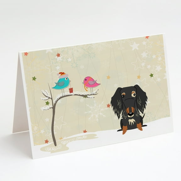 Christmas Presents between Friends Dachshund - Wire - Dapple Greeting Cards and Envelopes Pack of 8