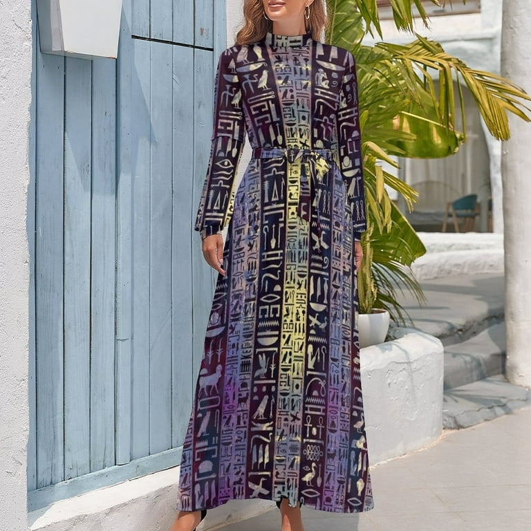 Egyptian hieroglyphs on purple violet painted texture Long Dress evening  dress ladies Dress for pregnant women - Walmart.com