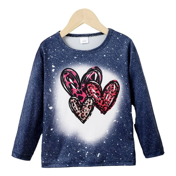 Mikrdoo Kid Toddler Girls Tops 2-3T Girls Heart Print Splash Ink Pullover Long Sleeve Casual Tops Purple