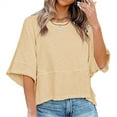 thumbnail image 3 of Summer Oversize Women Solid Color Half Sleeve Loose Shirt Tee Casual Tops, 3 of 4