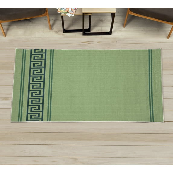 Abstract Decorative Rug, Simplistic Classic Greek Inspired Pattern in Monochrome Design, Quality Carpet for Bedroom Dorm and Living Room, 6 Sizes, Green and Night Blue, by Ambesonne