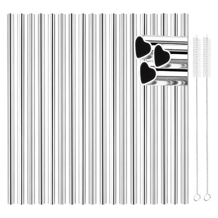 

18 Pcs Reusable Heart Shape Stainless Steel Straws with Cleaning Brushes for Tumblers Beverage Drinks (Silver)