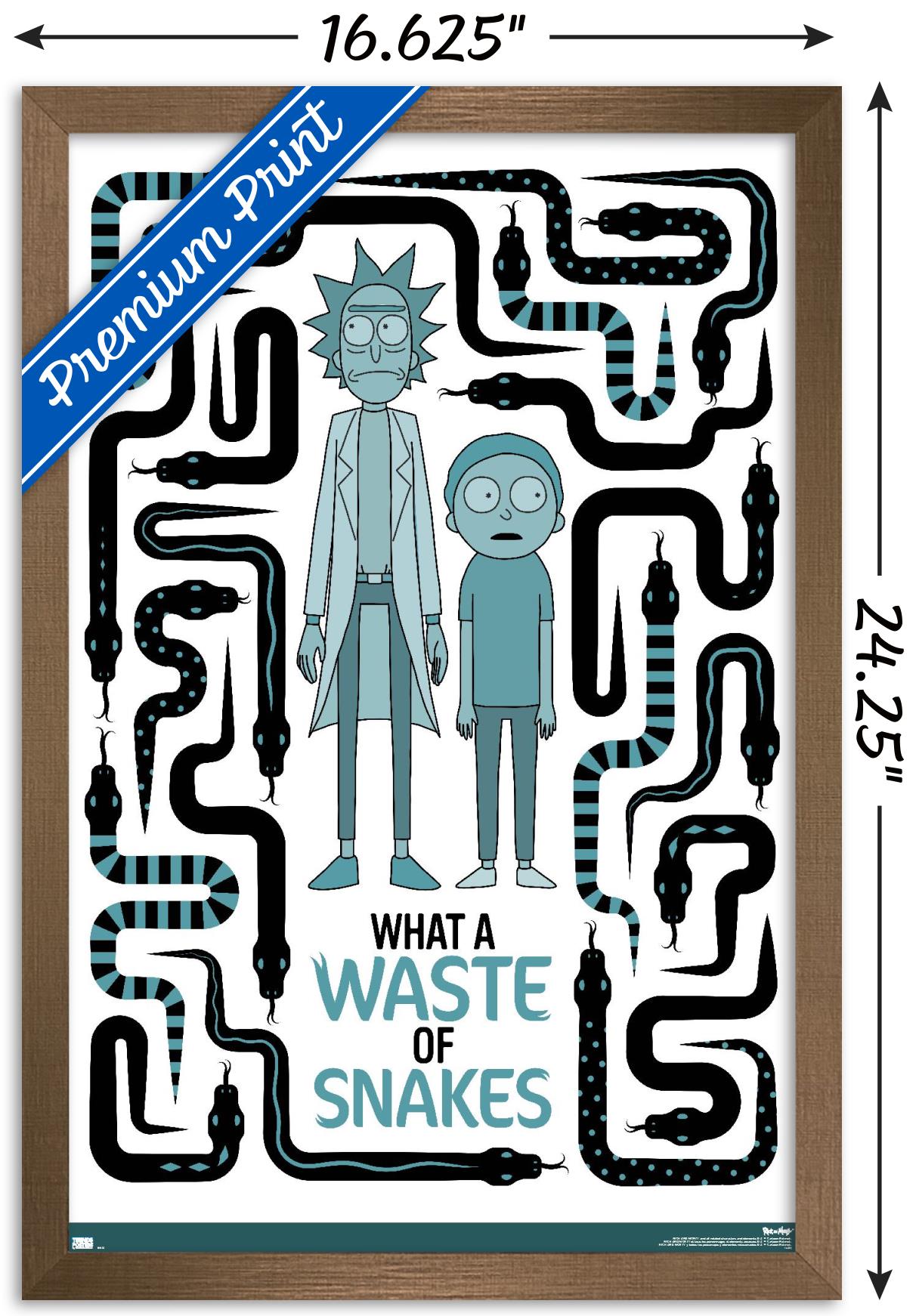 Rick and Morty - Waste of Snakes Wall Poster, 14.725" x 22.375", Framed