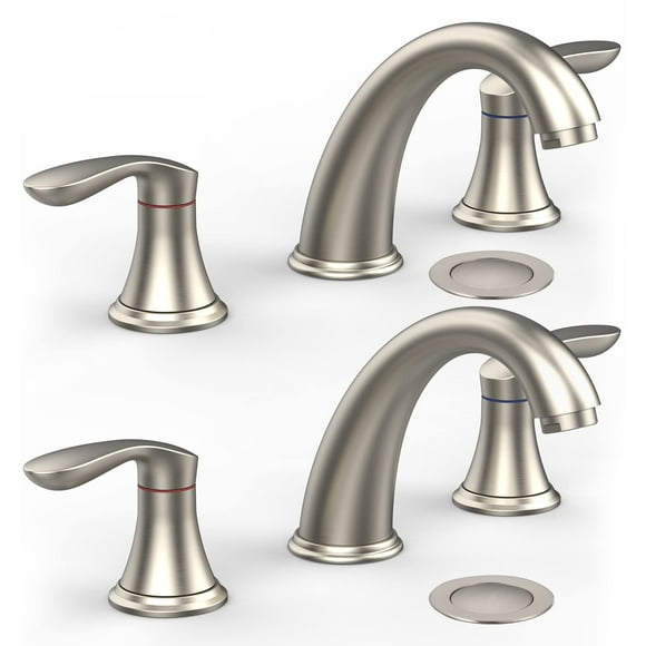 Bathroom Sink Faucet, Faucet for Bathroom Sink, Widespread Brushed Nickel Bathroom Faucet 3 Hole with Stainless Steel Pop Up Drain and cUPCFree Hose - (Brushed Nickel)