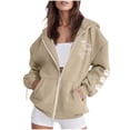 thumbnail image 3 of Feancey Womens Fashion Full Zip Hoodies Cute Cat Dog Paw Print Sweatshirt Jacket Lightweight Fleece Lined Hooded Jackets with Pockets Y2K Clothes Khaki XXL, 3 of 5