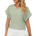thumbnail image 1 of Camiseta Lisa Manga Corta De Murciélago Cuello En V Casual Simple Top De Verano Para El Trabajo En Casa Compras Verde Guisante S, 1 of 6