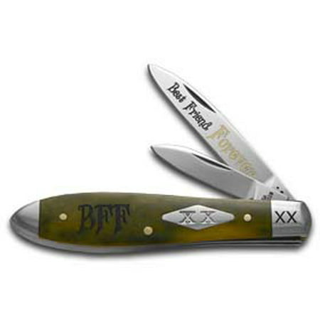 CASE XX Best Friend Forever Olive Green Bone Tear Drop Jack 1/600 Stainless Pocket (Best Case To Open For A Knife)