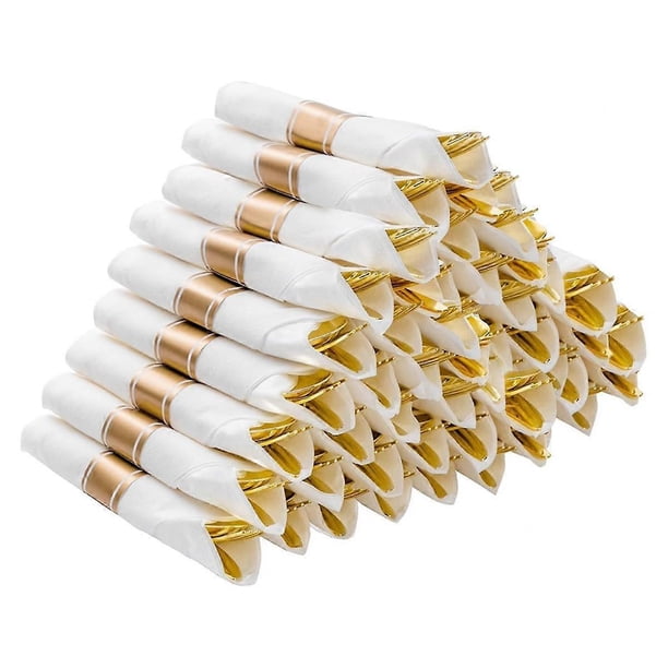Pre Rolled Silver Plastic Silverware Set,Pre Rolled Napkins with Silver Cutlery Set for ,Birthday
