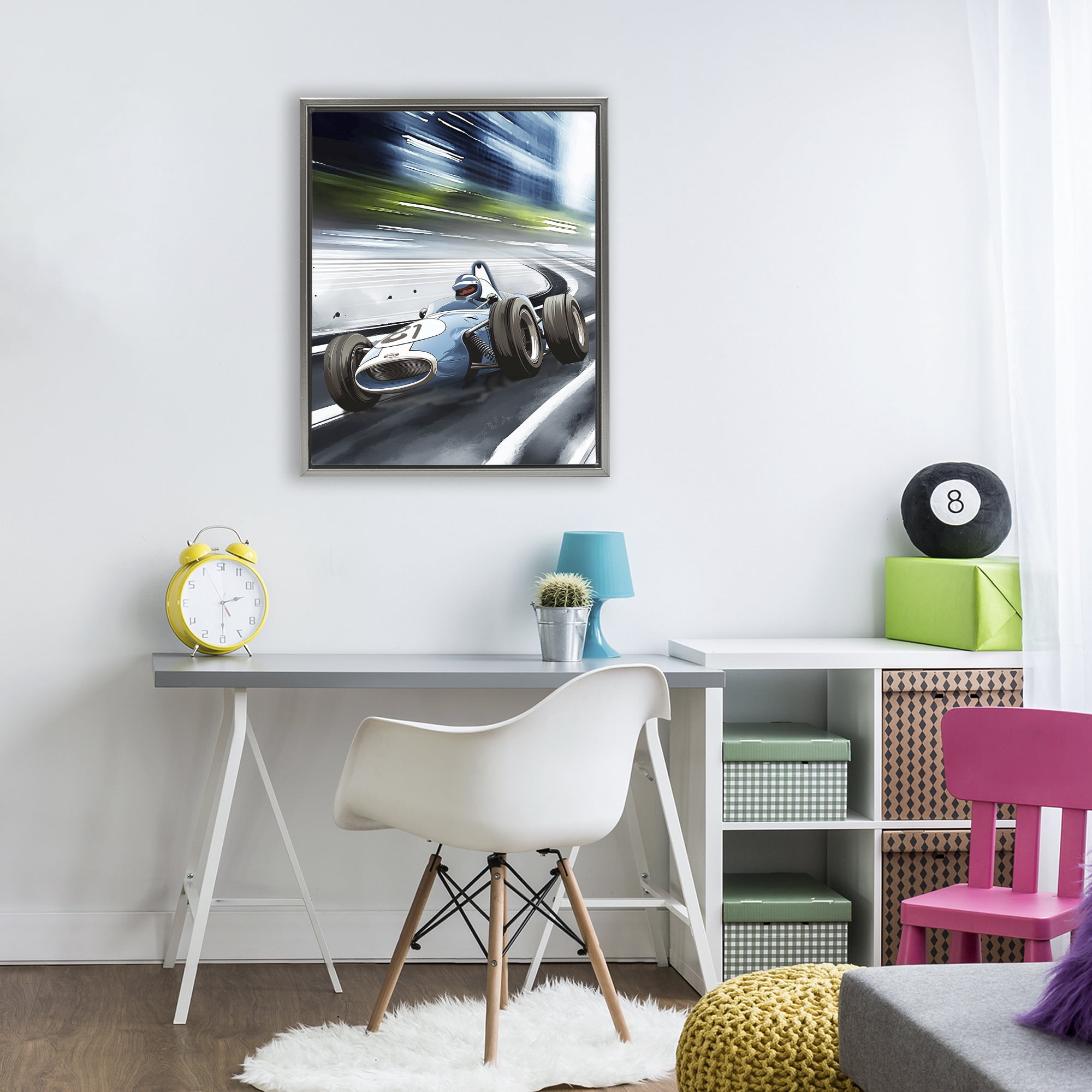 Stupell Industries Speeding Racecar Driver Gray Framed Floater Canvas Wall Art, design by Christine Simpson Art