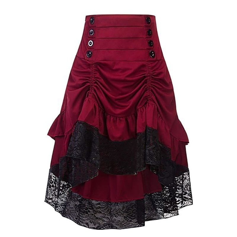 Gothic Steampunk Renaissance Victorian Vintage Black Lace Skirt Costume S-2XL 