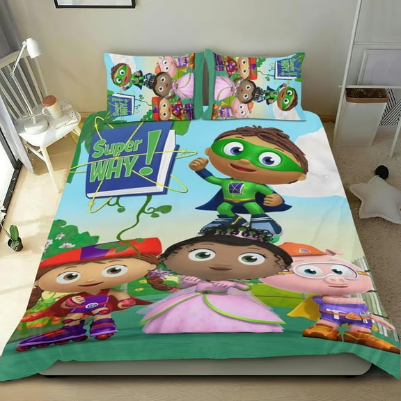 Bedding Set For Super Why Comforter Cover Set Cute Duvet Cover Sets Super Soft Teens Bedding Set Kids Bedroom Gifts,1 Duvet Cover with 2 Pillowcases Twin 3 Piece
