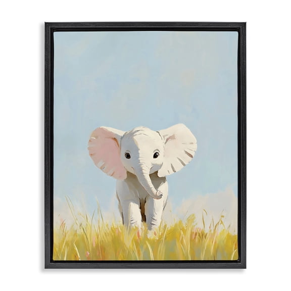 Stupell Industries Cottage White Baby Elephant in Grass Black Floating Frame Canvas Art, 17 x 21, by The Prints Vibe