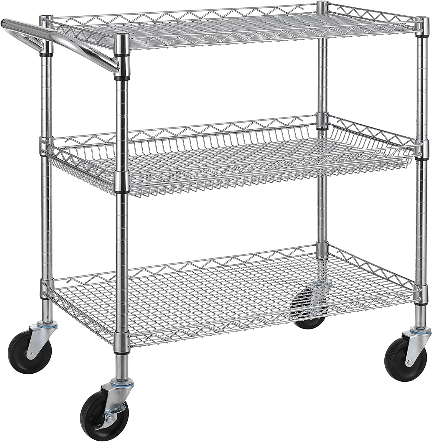 Heavy Duty Rolling Cart Garage Kitchen Lab Storage Service Utility Shelf Wheeled 