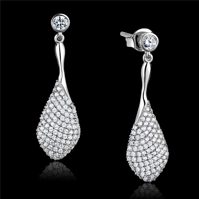 Boucles d'Oreilles en Argent Sterling Rhodium 925 avec AAA Grade CZ en Clair