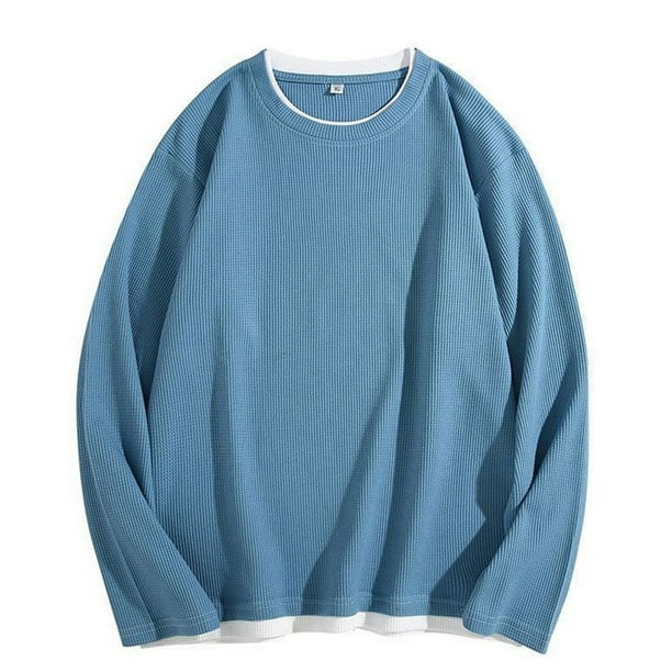 pstuiky camisa de manga larga para hombre, Sudadera con capucha de dos piezas, manga larga, redonda, color liso, informal, para hombre salir tops xxxl