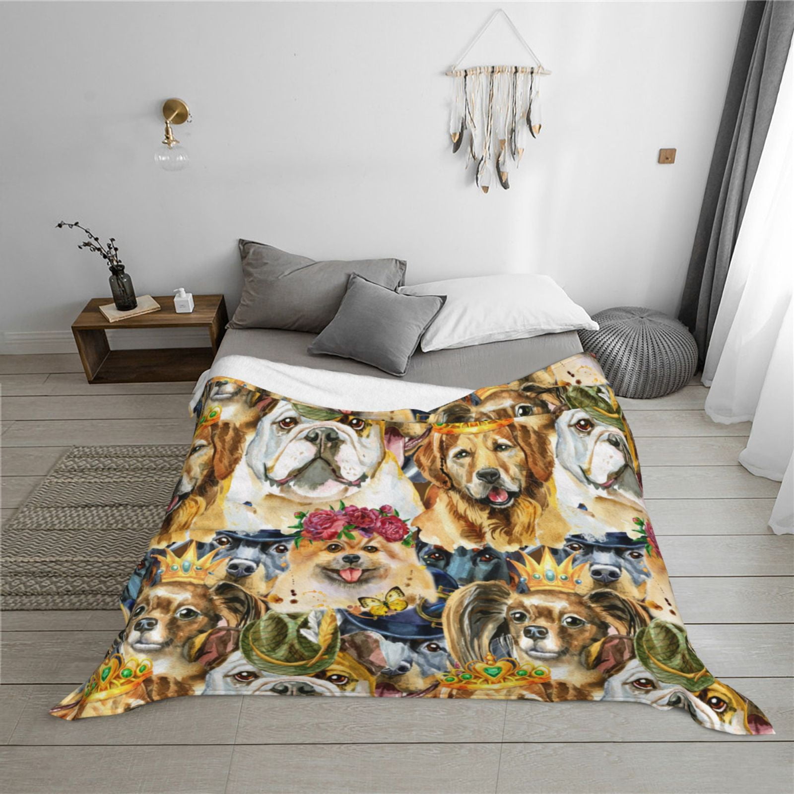 Throw Blanket for Couch - Watercolor Dogs Soft Comfy Lightweight Cozy Warm Throw Blanket, Fuzzy Plush Flannel Blanket & Throws for Sofa and Bed All Season