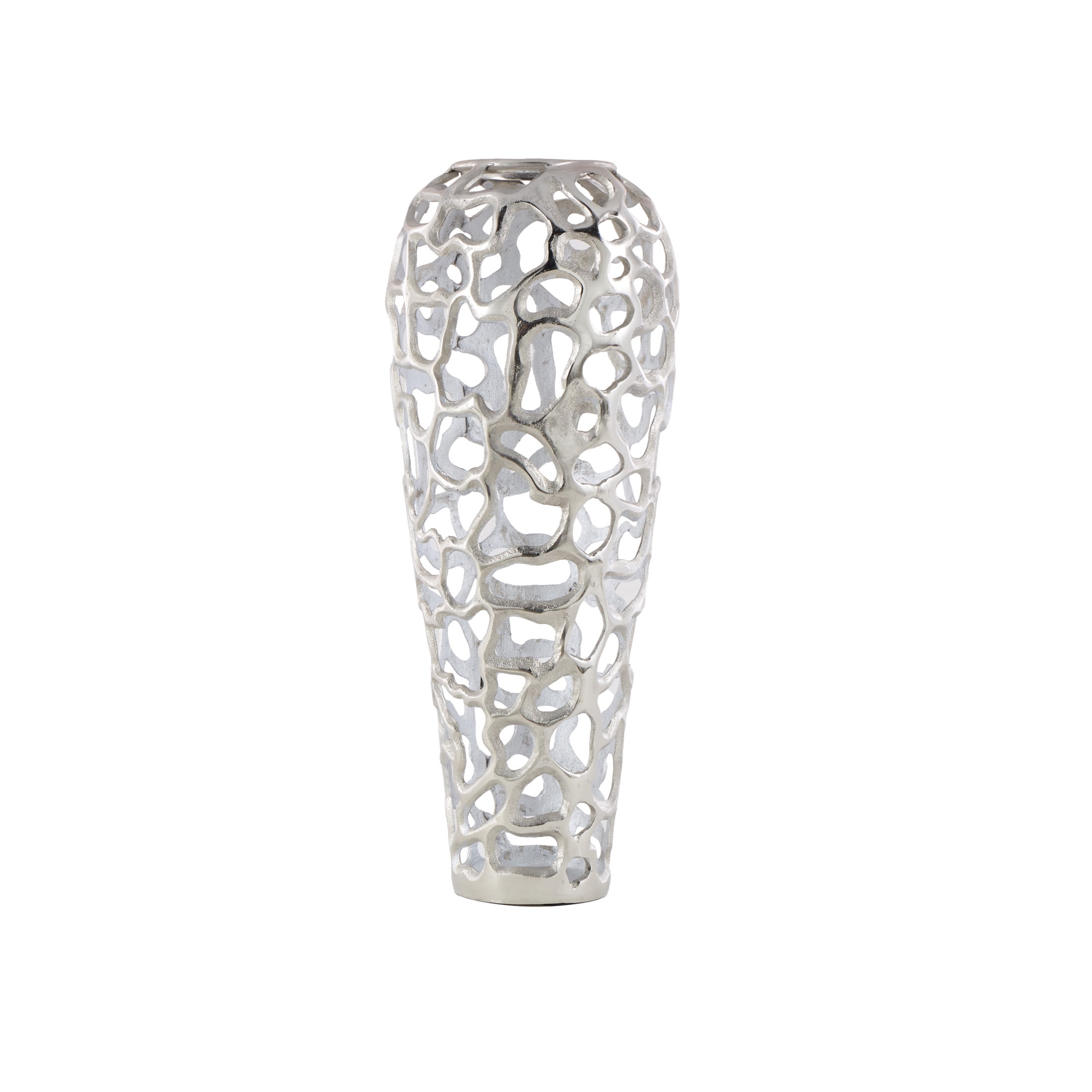 DecMode Silver Contemporary Aluminum Open Style Decorative Vase with Metal Holes, 10"W x 25"H