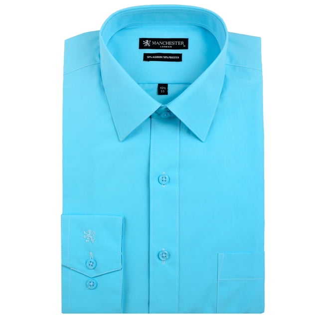 Manchester Camisa de Vestir Regular Fit Aqua, 16.5" Cuello 32" Manga Manchester 5016A