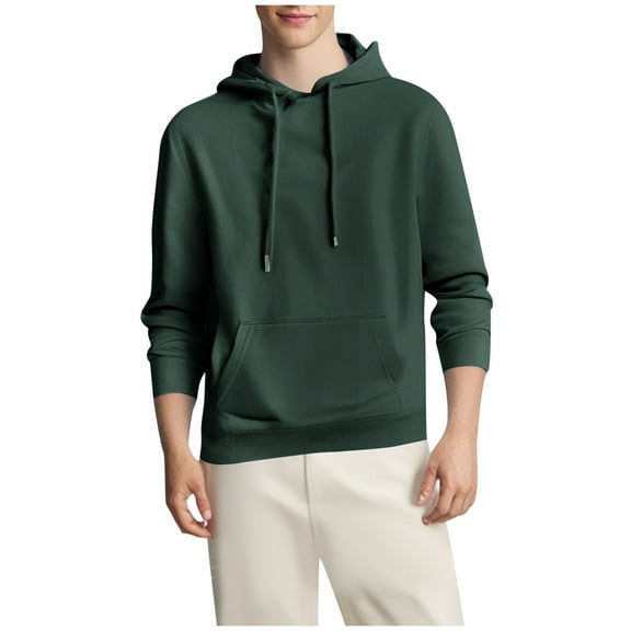 RYRJJ Men's Hoodies Fleece Lined Pullover Soft Hooded Collar Drawstring Sweatshirts Long Sleeve Casual Hoodies with Pocket(Army Green,L)