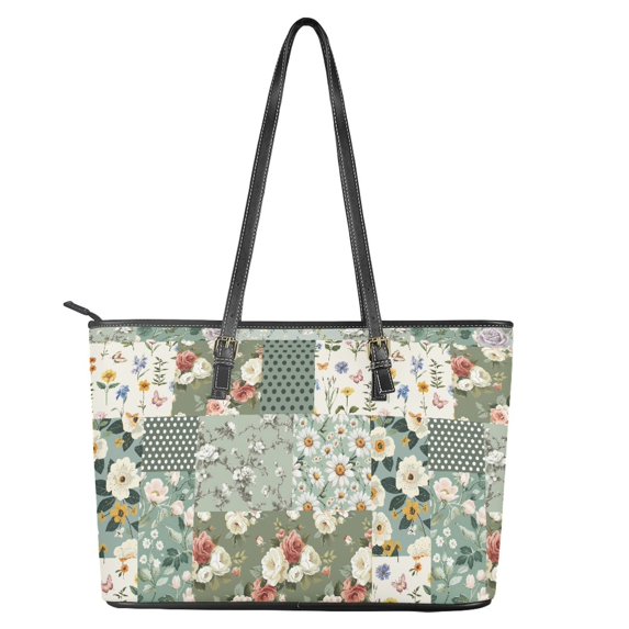ZUXONGSY Rose Daisy Flower Print Tote Bag for Women Practicality Top Handle Satchel PU Leather Travel Purse with Handle for Travel Shopping