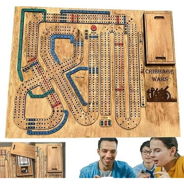 1PC Cribbage War Game, 2024 New Wooden Cribbage Board Game Set with Built-in Storage Compartment for Cribbage Pegs, Cribbage Boards, Fun Table Game with Wooden Board, for Adults and Kids