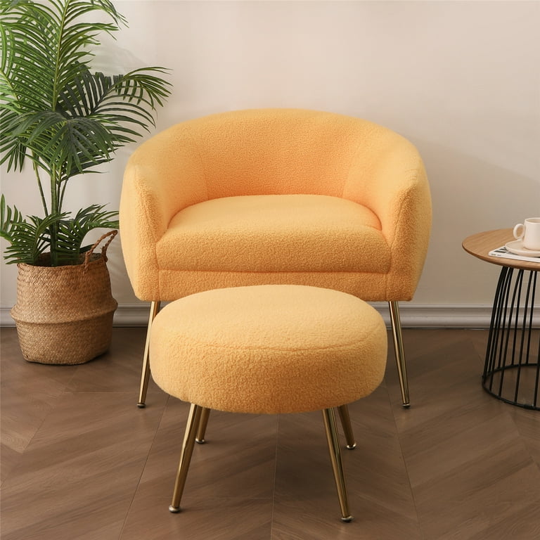 Teddy Accent Chair, Modern Short Plush Particle Armchair with Golden Metal  Legs, Single Sofa Chair with High Backrest, Comfy Lounge Chair Reading