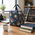thumbnail image 4 of Insulated Lunch Bag, Lunch Tote Bag, Insulated Tote Bag, Durable Polyester Lunch Box Bag, Dark Blue Vintage Rose Print, Two Side External Storage Pockets, 10X10X5.5 Inch Reusable, 4 of 7