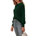 thumbnail image 5 of Hanerdun Women Solid Pullover Sweaters Female Casual Crew Neck Knitwear Green XL, 5 of 5