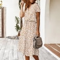 thumbnail image 2 of V-cou d'Été Robe Femmes Vintage Casual Polka Dot Print Robe Manches Courtes Robe de Soirée Longue-Blanc XL, 2 of 8