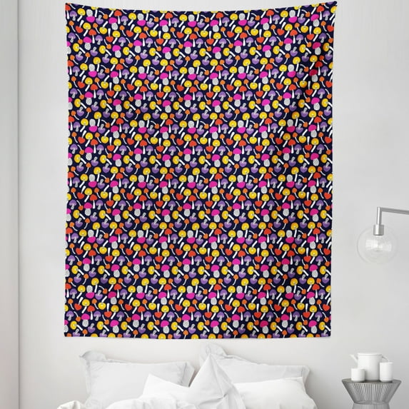 Mushroom Tapestry, Abstract Funny Pattern with Colorful Toadstools Illustration, Fabric Wall Hanging Decor for Bedroom Living Room Dorm, 5 Sizes, Multicolor, by Ambesonne