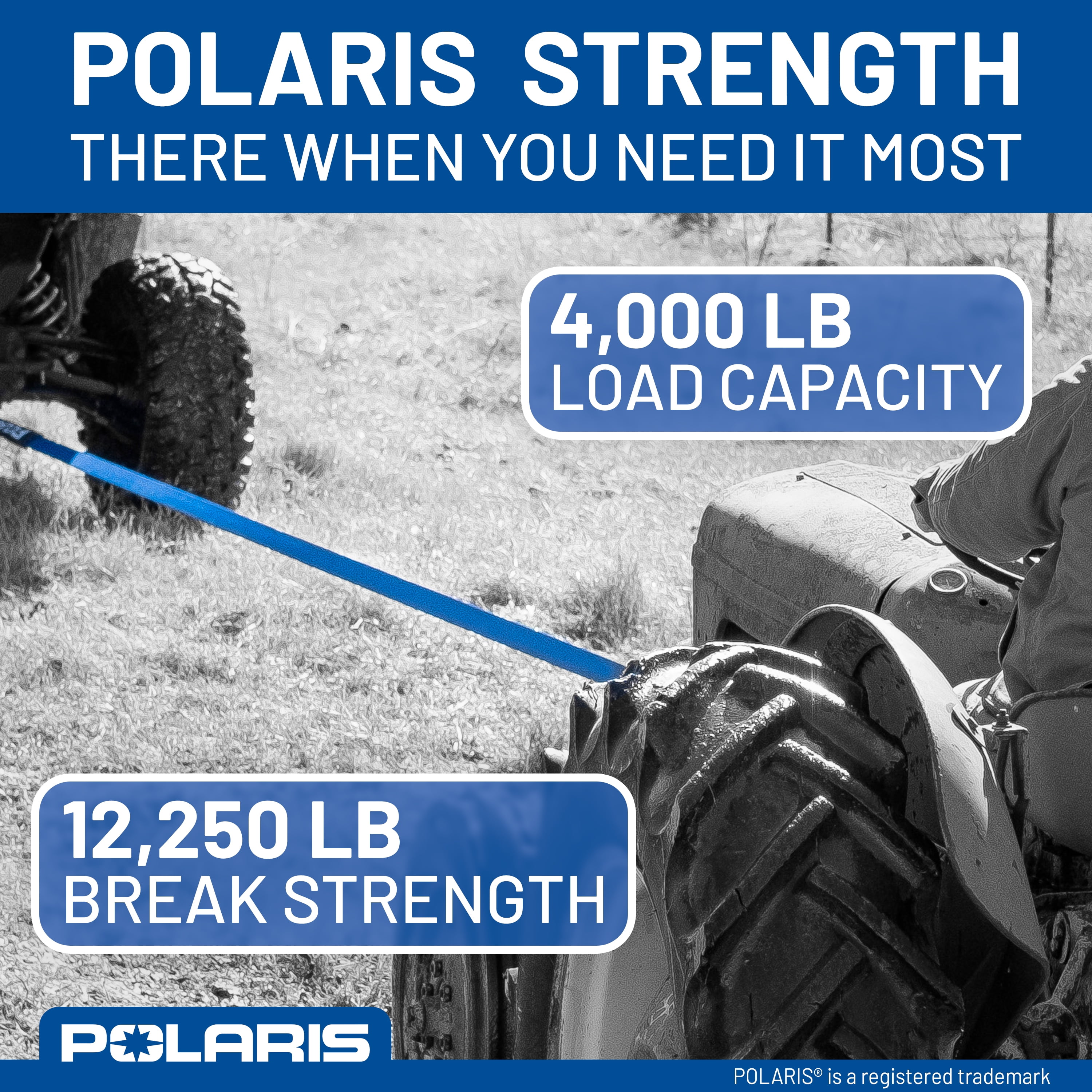 Polaris Tow Strap 2" x 20', Medium Duty Recovery Tow Strap