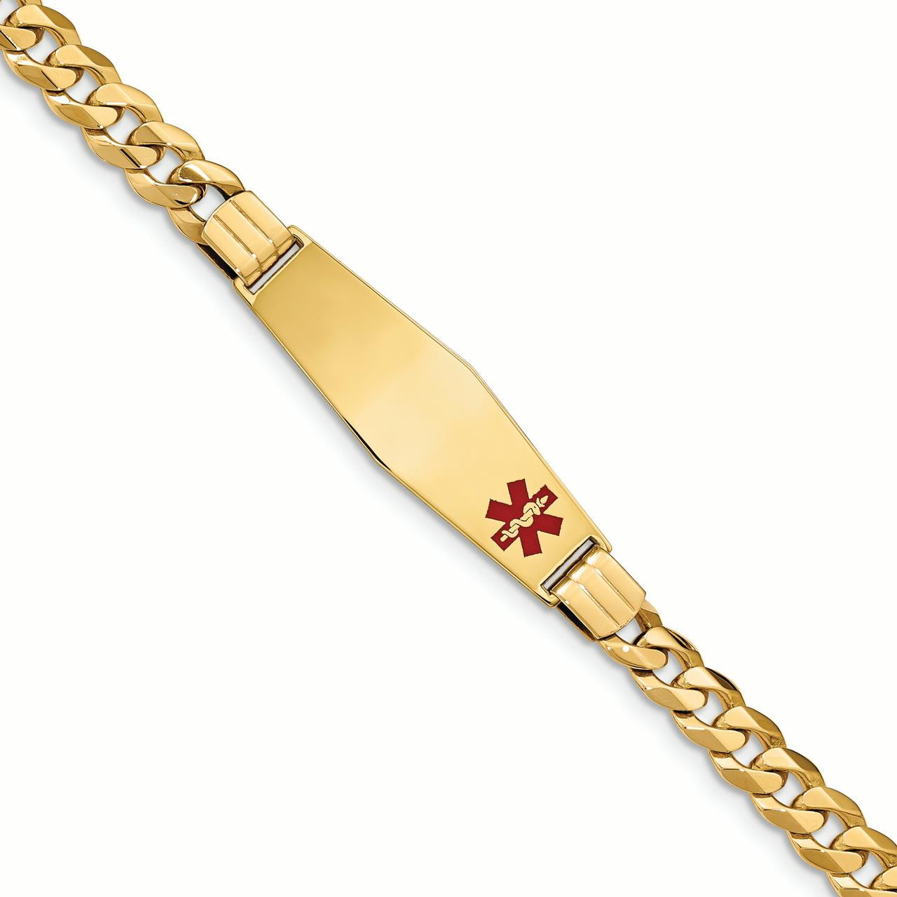 Bracelet Medical 14K Yellow Gold Curb Link 13.5 MM Engravable ID Diamond Shape Medical Alert