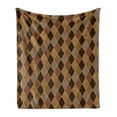 thumbnail image 1 of Brown Soft Flannel Fleece Throw Blanket, Lozenge Pattern in Patchwork Style Classical Old Fashioned Floral, Cozy Plush for Indoor and Outdoor Use, 50" x 60", Pale Brown Cinnamon, by Ambesonne, 1 of 6