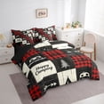 thumbnail image 2 of Catabedysis Geometric Grid Camping 7-Piece Twin Bedding,Happy Camping Patchwork Print Bedding Comforter Set For Boys,Multicolor,Black Reversible, 2 of 7
