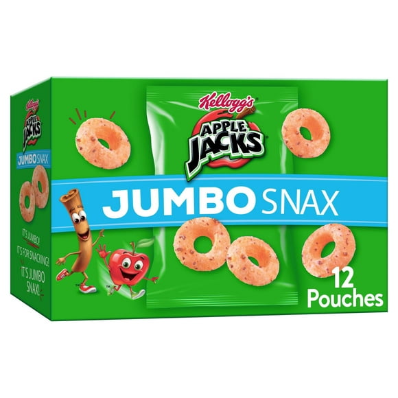 Kellogg's Apple Jacks Jumbo Snax Original Cereal Snacks, 5.4 oz Box, 12 Count