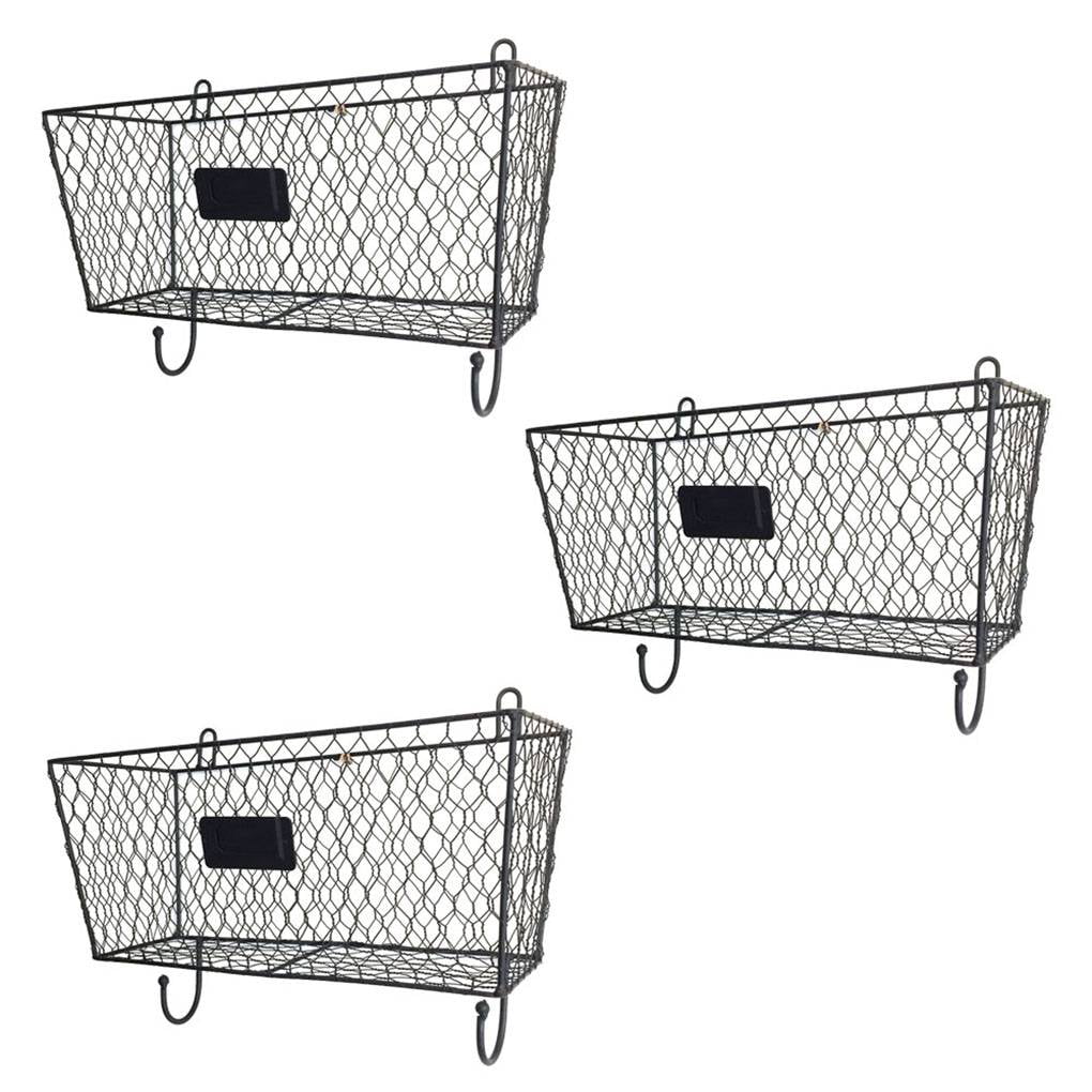 Merya Metal Wire Basket Wall Mount 3 Tier Wall Storage Basket Organizer with Hanging Hooks Chalkboards Rustic Kitchen Bin Rack Bathroom Tower Basket