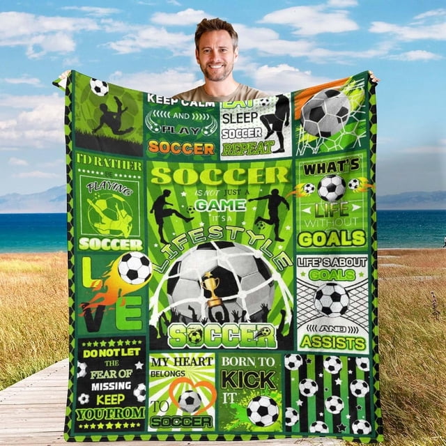 LHSHID Flannel Fleece Blanket American Football Field Green for Bedroom Couch Travelling Comfortable All Season Air Conditioning Blanket for Adult Chidern 30x40in