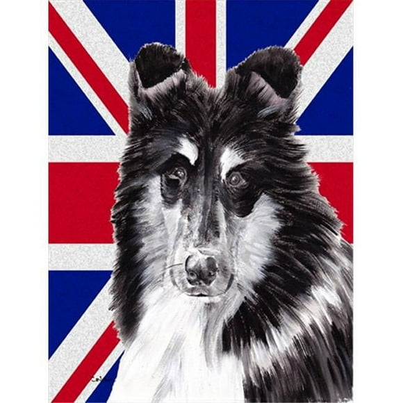 Carolines Treasures SC9885GF Black And White Collie With English Union Jack British Flag Flag Garden Size